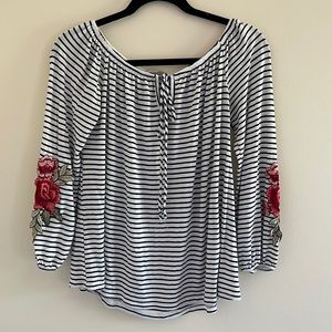 Stylish off shoulder striped embroidered blouse!